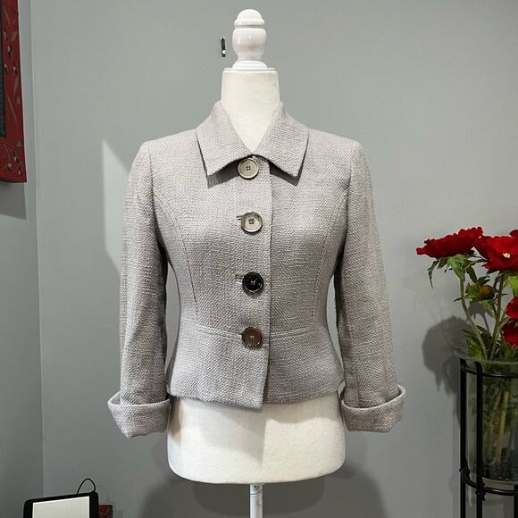 NEW Anne Klein Classic Tailored Career Suit Blazer Jacket Y2K Cotton Gray 4 NWOT - Picture 1 of 16